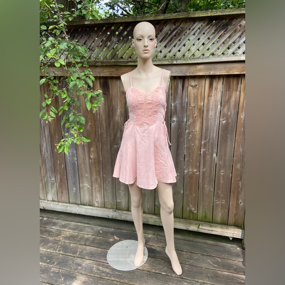 Light Pink Intricate Lace Crochet Mini Dress - Picture 2 of 16